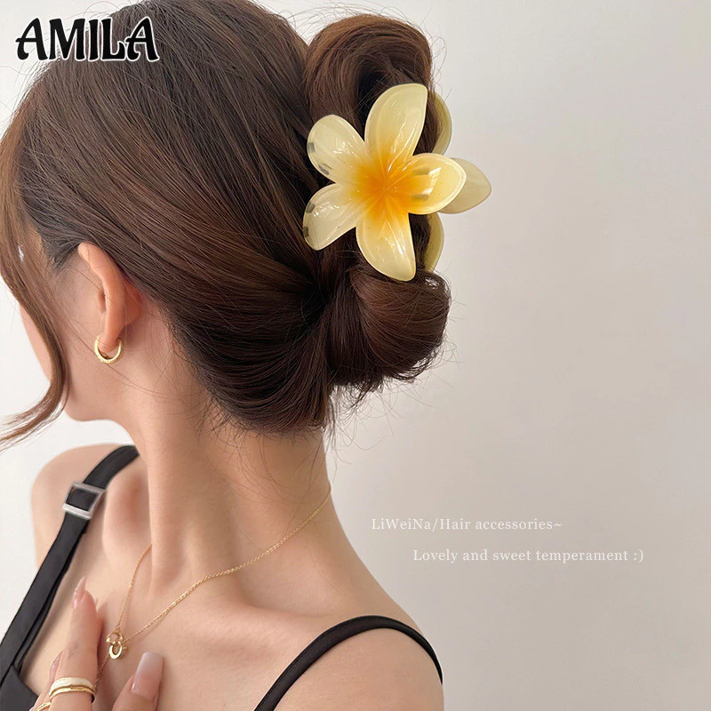 Plumeria Bắt Mùa Hè Kẹp Tóc Nửa Buộc Trên Mặt Sau Đầu Cá Mập Trung Bình Kẹp Tóc Mũ