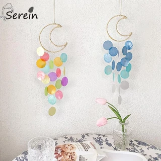 Chuông gió SEREIN, Vỏ tự nhiên với nhạc chuông sắc nét Dream Catchers, Vỏ treo sáng tạo Vỏ tròn mặt trăng Vỏ trang trí nhà cửa Mặt dây chuyền phòng trẻ em