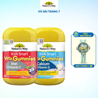 Combo 2 kẹo dẻo vi chất Nature's Way Kid Smart Vita Gummies Calcium + Vitamin D và Vita Gummies Iron + Vitamin C