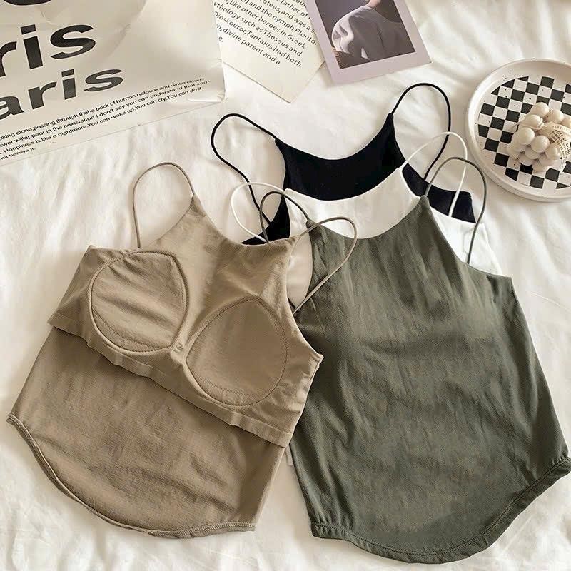 [AB400] Áo bra cotton trơn cao cấp, dạng yếm 2 dây có miếng lót dáng dài Nữ Top Nhung