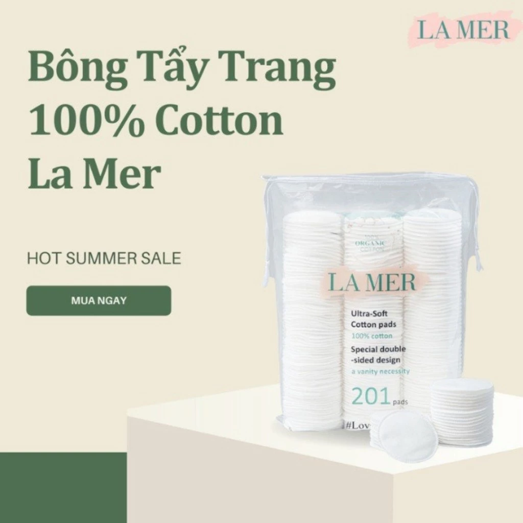 Bông Tẩy Trang 100% sợi Cotton LA MER  201 Miếng Lau Chính Hãng Gia Dụng Số 1 Việt Nam