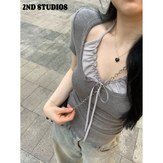 2ND STUDIOS áo phông áo thun nữ croptop baby tee Xu hướng Hàn Phong thời trang Korean WCS2430DW6 17Z240424