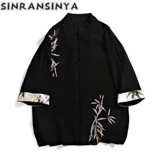 Sinransinya Áo Sơ Mi Nam Mới Nhật Bản Retro Casual Sang Trọng Cotton Thoáng Khí Thiết Kế Tre Trọng Lượng Nặng Mới Phong Cách Trung Hoa Rời Cặp Đôi Thời Trang 3 / 4 Tay Áo