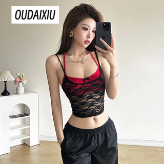 OUDAIXIU Áo 2 dây áo ba lỗ Thời trang hàn quốc Thoải mái Fashion dramatic cổ điển WBX24413I2 19Z240506