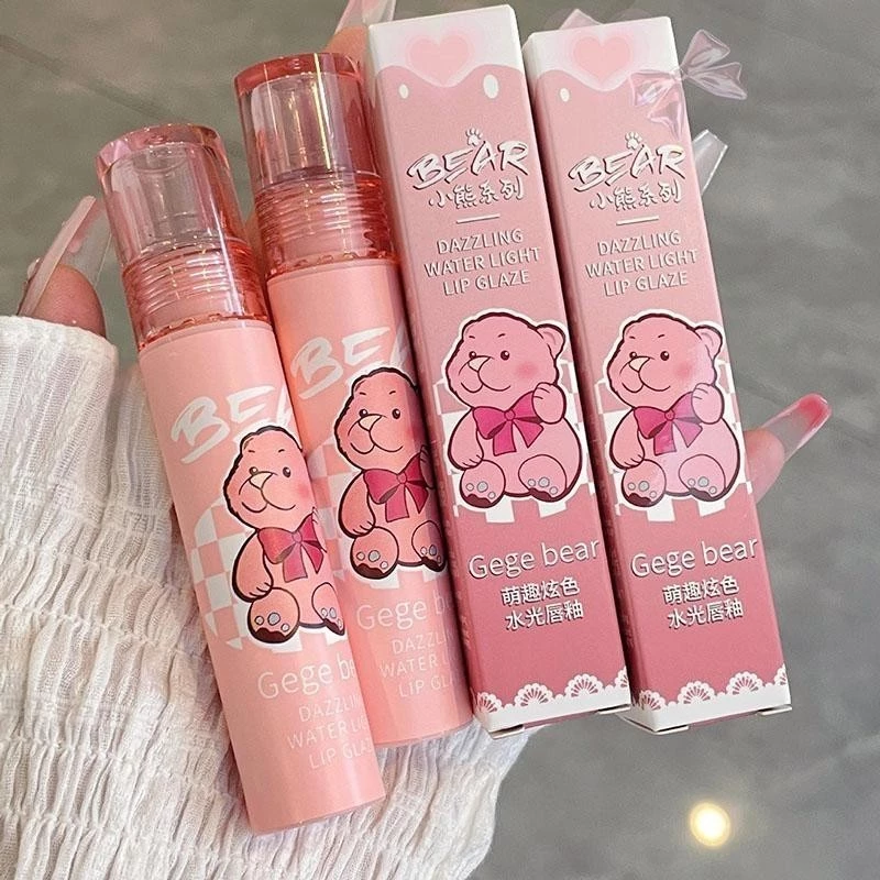 Gege Bear Glossy Lip Gloss cho một cái nhìn dễ thương & dịu dàng - Nước Gương thủy tinh Jelly Milk Tea Lipstick