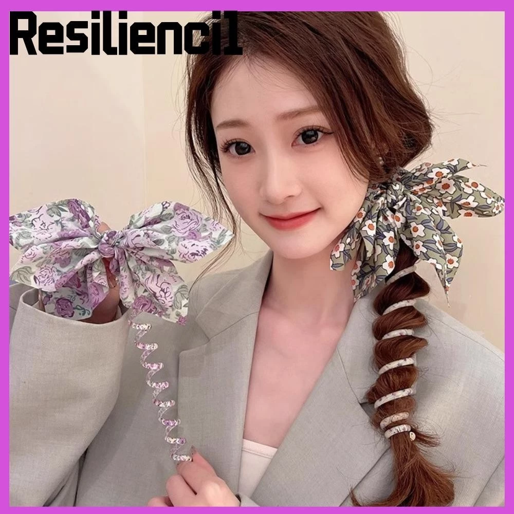 Resilienci1 Dây Điện Thoại Tóc, Dây Cao Su Co Giãn Cao Su Vòng Tóc, Dây Xoắn Ốc Thời Trang Bị Vỡ Hoa Nơ Thắt Nơ Phụ Kiện Tóc Dây Đầu Đuôi Ngựa Bé Gái