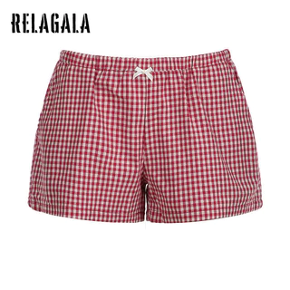 Relagala Nữ 2024 Đường Phố Mới Eo Thấp Checkered Thời Trang Cơ Bản Quần Short Đơn Giản