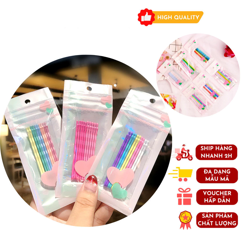 Set 10 Cái Kẹp Tăm, Kẹp Ghim Tóc Mái Nhiều Màu Phong Cách Hàn Quốc Cute .