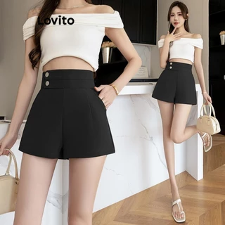 Lovito Quần short nút trơn thông thường cho nữ LNE60378