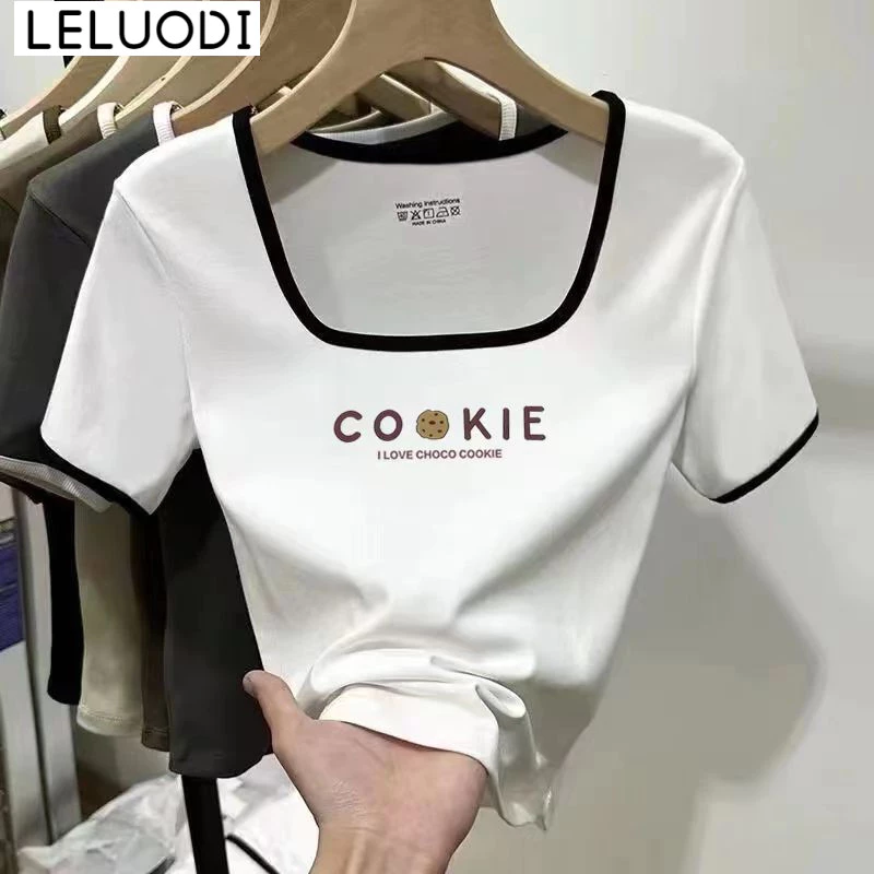 LELUODI áo phông áo thun nữ croptop baby tee Casual Vintage Xu hướng INS WTX2450LQ1 20Z240513