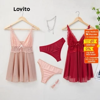 Đồ lót sexy Lovito phối ren lưng cao cổ chữ V sâu L17X059 (màu hồng/ đỏ)