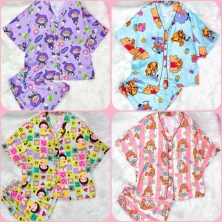 PIJAMA CÁNH DƠI CỔ V QUẦN ĐÙI , LỤA LATIN TƠ TẰM - Kèm Cột Tóc - HL15