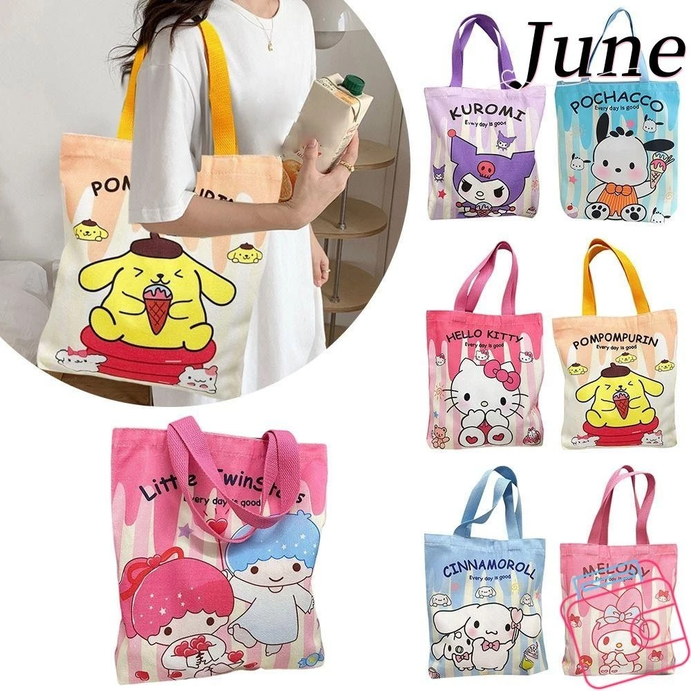 Túi Tote JUNE, Túi Đeo Ngang Melody Cinnamorol Kuromi Dung Tích Lớn, Túi Đeo Vai Anime Hộp Cơm Trưa Hoạt Hình Dụng Cụ Trang Điểm Túi Xách Một Vai Cho Học Sinh