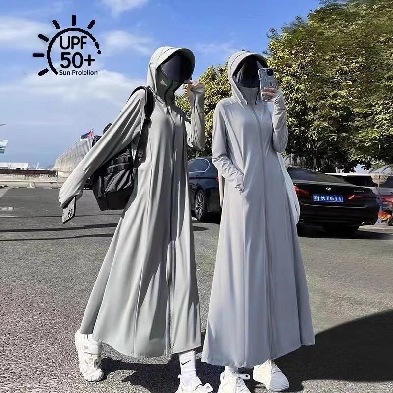 Sunscreen clothes for women's summer 2024 new style can be worn externally on electric vehicles long full-body sunscreen clothes and thin anti-ultraviolet smock