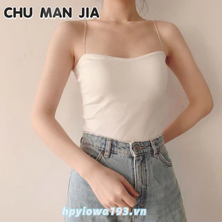 Chu MAN JIA Áo vest màu trơn đơn giản dành cho nữ, trang phục bên ngoài gợi cảm có miếng đệm ngực, không có vòng thép, lưng ins tinh khiết và đẹp