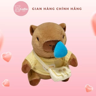 Gấu Bông Capybara Chảy mũi mặc áo len đeo túi size 25cm, Mũi rút được. GABO TEDDY BEAR