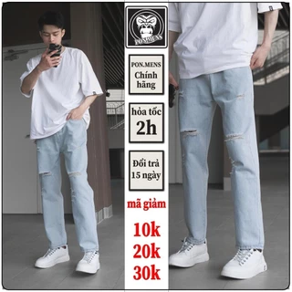 Quần jean ống suông màu xanh nhạt bạc rộng rách nam nữ unisex dáng baggy 0491 hà nội hcm Menswear pon.mens