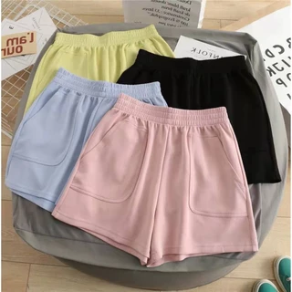 Quần short thể thao vải cotton mỏng lưng cao ống rộng màu trơn thời trang mùa hè phong cách Hàn Quốc cho nữ