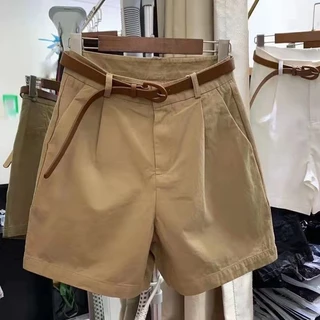 Quần short mặc ngoài bằng vải Cotton nguyên chất dành cho nữ Mùa hè 2024 Phiên bản Hàn Quốc Phong cách mới dáng rộng mỏng hơn Nhìn eo cao Chân rộng mỏng Quần năm điểm thông thường