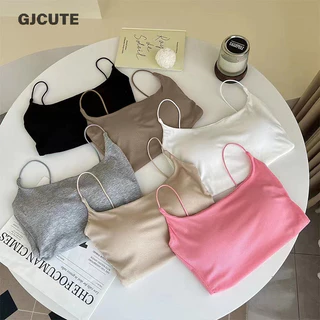 Gjcute Mùa Hè Nữ Màu Trơn Spaghetti Dây Không Tay Slim Camisole Có Miếng Lót Ngực WTD