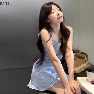 Kans Váy Nữ Kẻ Sọc Ngọt Ngào Mùa Hè Cổ Vuông Giải Trí Ngày Lễ Mini Dress vn