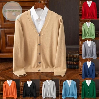 Cardigan Cổ Điển Dệt Kim Cổ Điển Giải Trí Dài Tay Mềm Mại Cổ Chữ V Màu Trơn