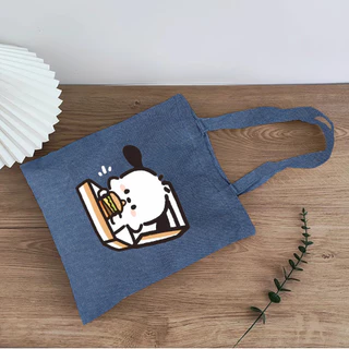 Sanrio Pochacco Họa Tiết Hoạt Hình In Hình Túi Denim Túi Tote Nữ Túi Denim Một Vai Túi Xách Túi Mua Sắm