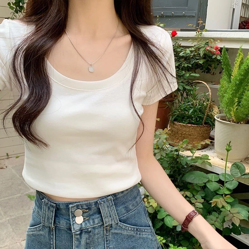 Áo Thun Cotton Ngắn Tay Hở Xương Đòn SAM Cổ Tròn Sâu Cộc Tay Form đẹp Thun Trơn Co Giãn Tốt Thời Trang Phong Cách.