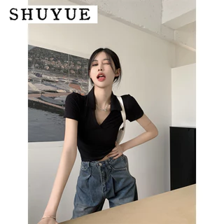 SHUYUE áo phông áo thun nữ croptop baby tee Xu hướng Đơn giản Dễ thương Cute WCS2440LRF 15Z240412