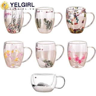 Ly Thủy Tinh Tường Đôi YELGIRLA, Cốc Hoa Khô Chịu Nhiệt, Có Tay Cầm Đơn Giản INS Xu Hướng Trà Thủy Tinh Borosilicate Cao Cốc Cà Phê Quà Tặng Sáng Tạo