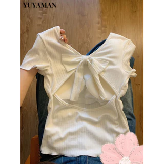 YUYAMAN áo phông áo thun nữ croptop baby tee hàn quốc Cute Minimalist Cổ điển WCS2430RZK 17Z240425