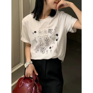 Nrvp [Mới 100% Cotton] Áo thun ngắn tay nữ Tee Baggy Nam Nữ Baggy Tròn Unisex Cổ dáng rộng Unisex Tee 4 / 12