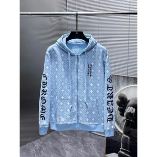 YZIJ Chrome Hearts sAutumn and Winter New Products 2023Horseshoe Dark PatternlogoBlue Zipper Sweater High Weight Hoodie