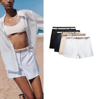 Zara Summer Sản phẩm mới Thắt lưng cao nữ có thắt lưng Quần short thông thường 8372104