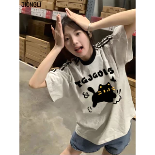 JIONGLI áo phông áo thun nữ croptop baby tee Thời trang Hàn Phong Cute INS WTX2450LY4 20Z240513