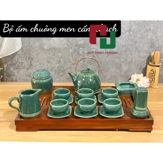 Bộ ấm Chén Bát Tràng men Cẩm Thạch_Ấm Trà Tách Ly Nở Hoa