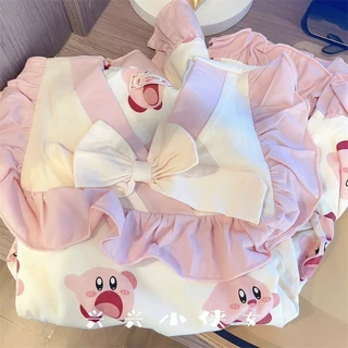 Qianqian QQ Spike Tik Tok Bán chạy Bộ đồ ngủ Star Kirby Nữ Mùa hè Mùa hè Phong cách mới Nơ ngắn tay phong cách công chúa Sinh viên Homewear Phù hợp với mặc ngoài Phong cách nóng bỏng