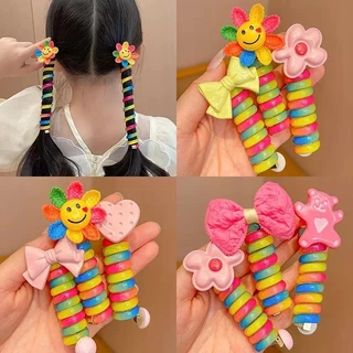 Trẻ Em Dễ Thương Cuộn Dây Điện Thoại Scrunchie Cô Gái Bím Tóc Phụ Kiện Cao Su Hướng Dương Co Giãn Cao Su Thời Trang Mũ Nón Dễ Thương