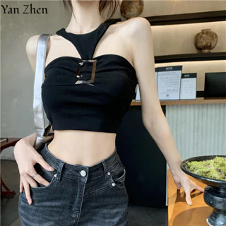 Yan Zhen Áo vest nữ cổ gợi cảm cô gái khí chất y2k màu trơn thiết kế rỗng cảm giác Hàn Quốc ins mỏng vừa vặn hàng đầu