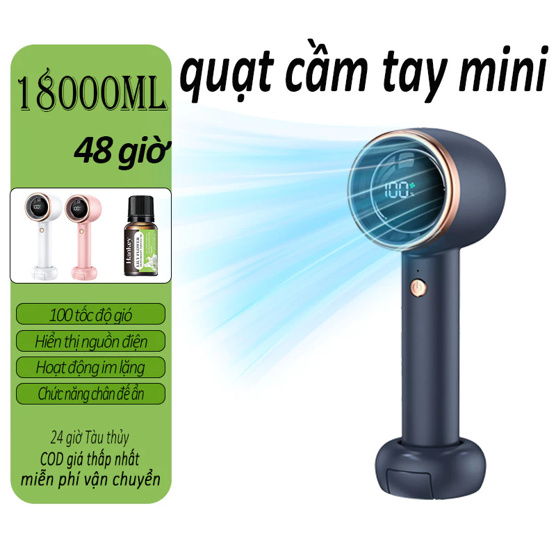 Quạt cầm tay Mini, Pin sạc, 100 cấp độ gió, 18000mAH, Màn hình% pin, Bảo hành 12 tháng