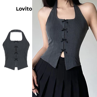 Áo tanktop Lovito kiểu nơ màu trơn phong cách thường ngày cho nữ LNL41026