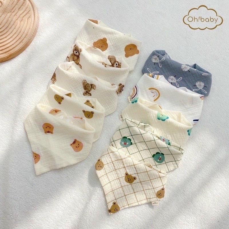 Set 5 yếm xô Muslin Morry, Boona 4 lớp cao cấp, mềm mại và đáng yêu cho bé