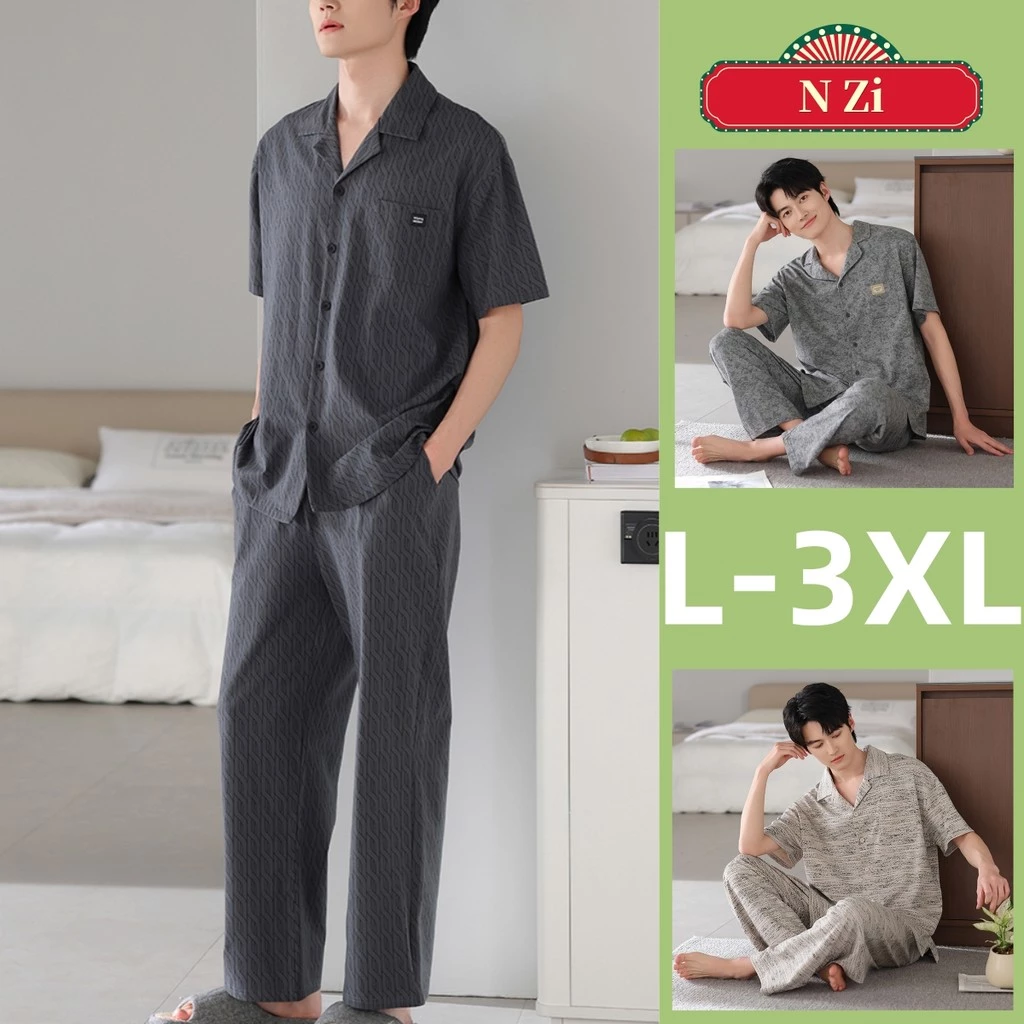 Bộ Đồ Ngủ Nam 100% Cotton Plus Kích Thước Bộ Đồ Ngủ Mùa Hè Tay Ngắn Đồ Ngủ Người Đàn Ông Phong Cách Tối Giản Loungewear