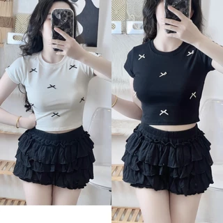 Áo Croptop nơ Kiểu Nữ Thun Ôm Body áo đính nơ - Sam