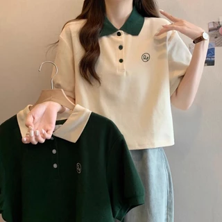 Áo thun ngắn tay cổ Polo nữ đầu mùa hè mới Slim Fit Giảm béo phong cách ngắn tương phản cổ áo hàng đầu