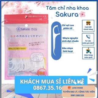 Tăm chỉ nha khoa Sakura ( gói 80 ). Sợi chỉ mảnh, dai, chăm sóc răng miệng hiệu quả