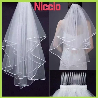 Viền cưới NICIO Trắng Ngà Ngà Hình ảnh thanh lịch Veil Ngắn Đơn giản Hai lớp có lược