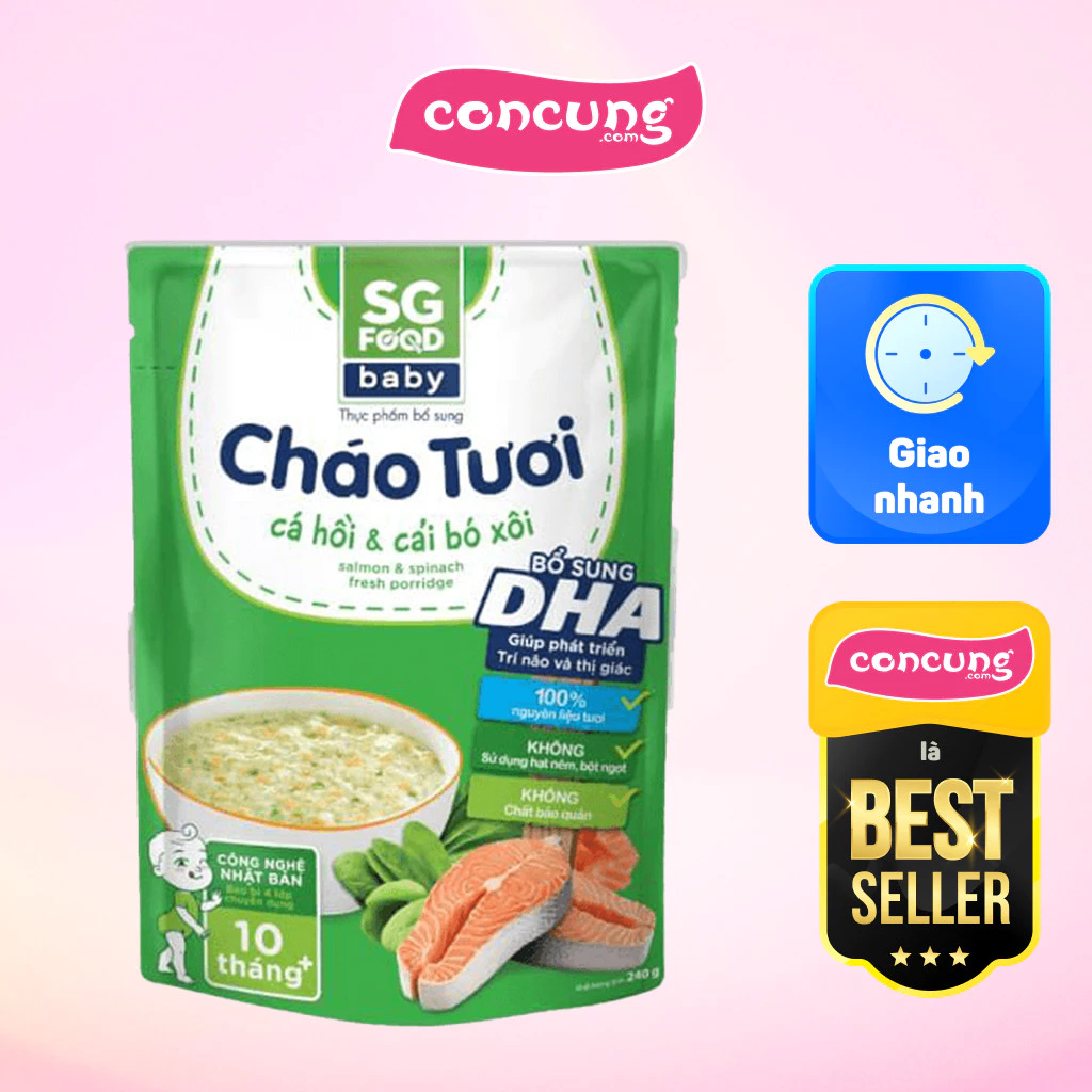 Cháo tươi Baby cá hồi cải bó xôi SG Food cho bé 10 tháng 240g