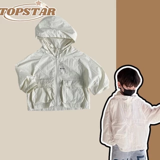 Topstar Quần áo chống nắng cho bé trai Áo khoác cardigan mỏng có mũ trùm đầu chống tia cực tím Quần áo chống nắng cho trẻ trung và lớn hơn