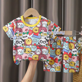 Michley Bộ đồ trẻ em cotton nguyên chất, áo thun bé trai và bé gái, quần short, đồ thể thao Bộ đồ mặc trong nhà